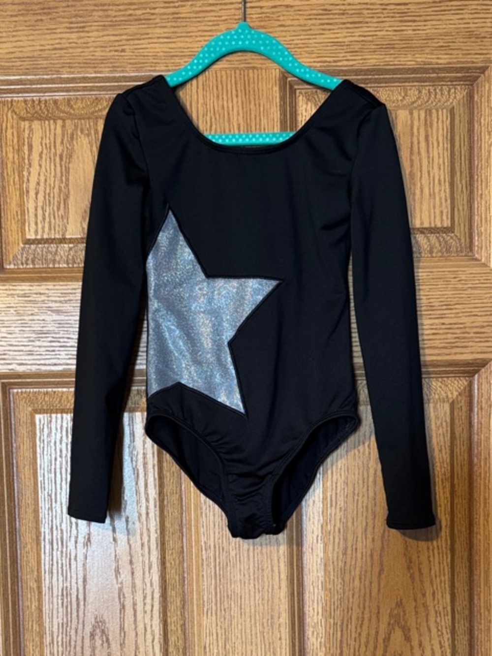 More Than Magic Black Leotard with Silver Holographic Star